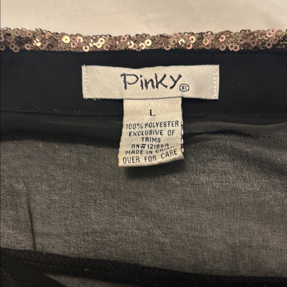 Pinky Black Sheer Shirt w/Gold Sequin Collar SZ L transparent party night out - Picture 3 of 14